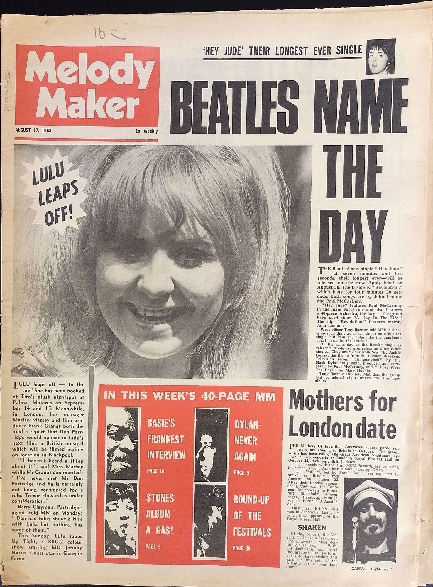 Cover of Melody Maker, August 17, 1968