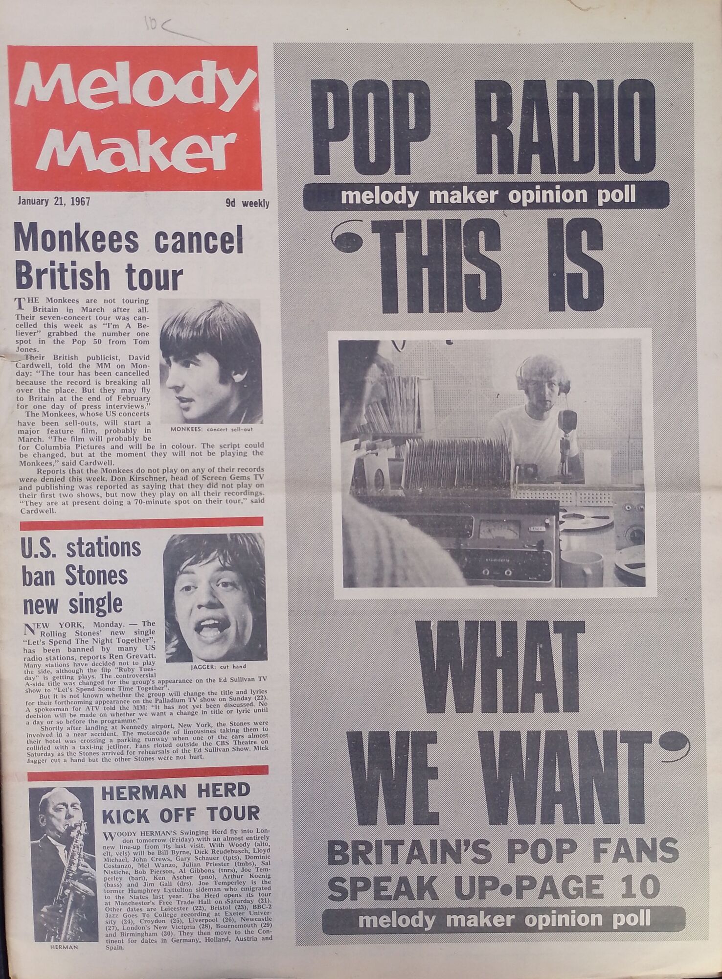 Cover of Melody Maker, January 21, 1967